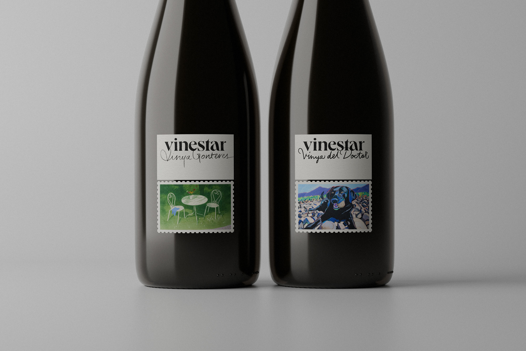 Naming, diseño identidad de marca y diseño de etiqueta para elaborador de vino en Penedès, Vinestar, de Ricard Aliaga i Ariadna